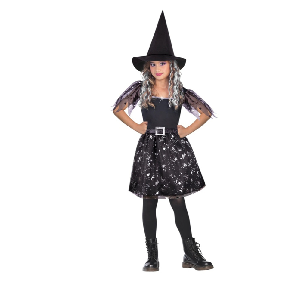 NEW Girls Celebrate! Celestial Witch Halloween Costume M (7/8) Black Silver